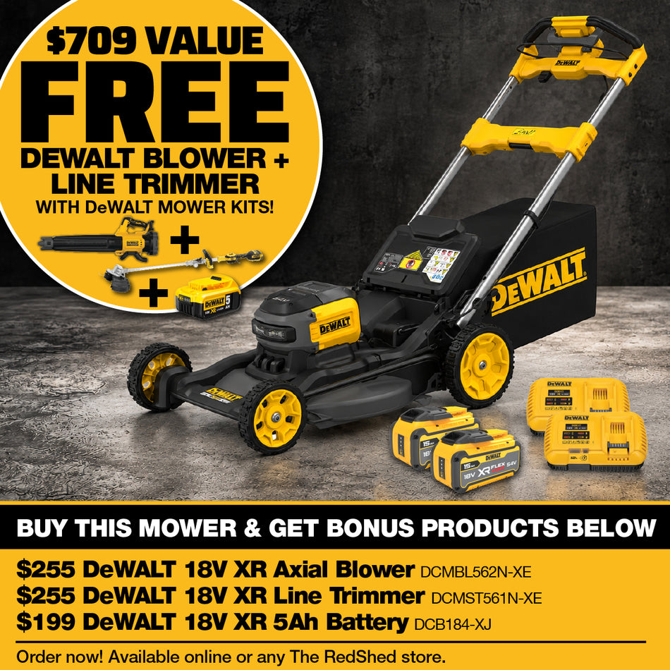 DeWALT 54V XR FLEXVOLT 21" Self-Propelled Mower 2x 15Ah Kit - With dual 15Ah battery packs for unmatched runtime and durability
