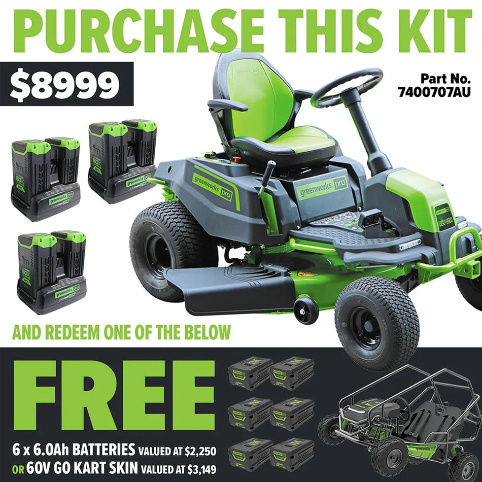 Greenworks 60V 42in Electric Ride On Mower - perfect for large lawns!