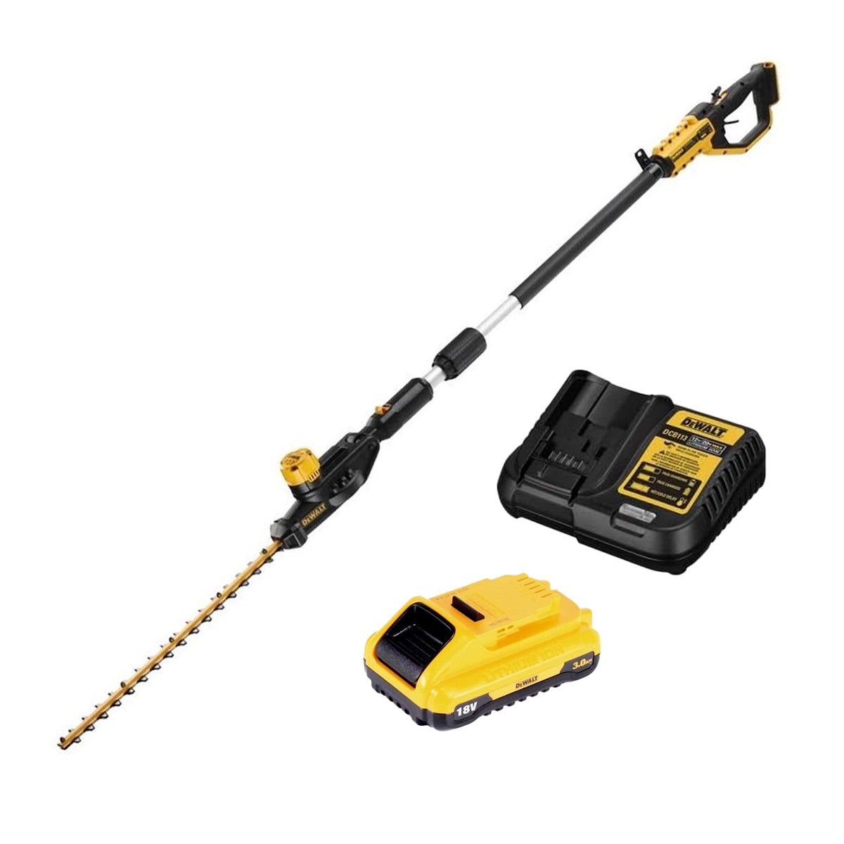 DeWALT-DeWALT 18V 3Ah Hedge Trimmer Kit - DEWALT 18V pole hedge trimmer kit with brushless motor & 3.35m reach-Battery Hedge Trimmer Kit-