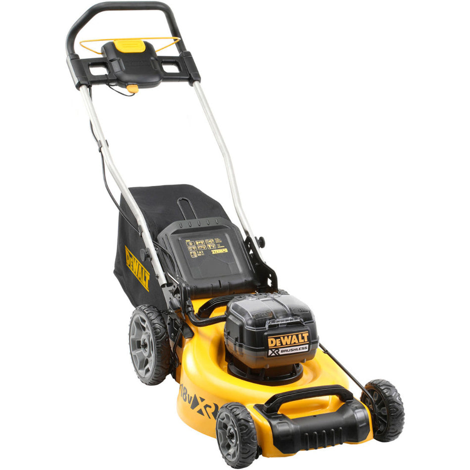 DeWALT 18V XR 19in Lawn Mower (Skin only) - 510mm cut, 36V power, 55L collector, mulching, bagging, 800m² coverage