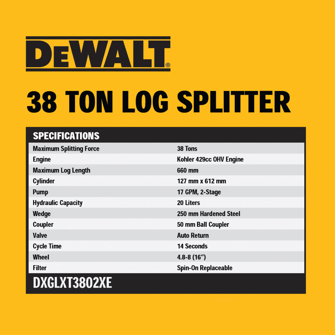 DeWALT-DeWALT 38T Log Splitter - 429cc Kohler engine, Fast 14s cycle time, Horizontal/Vertical Operation!-Log Splitter-