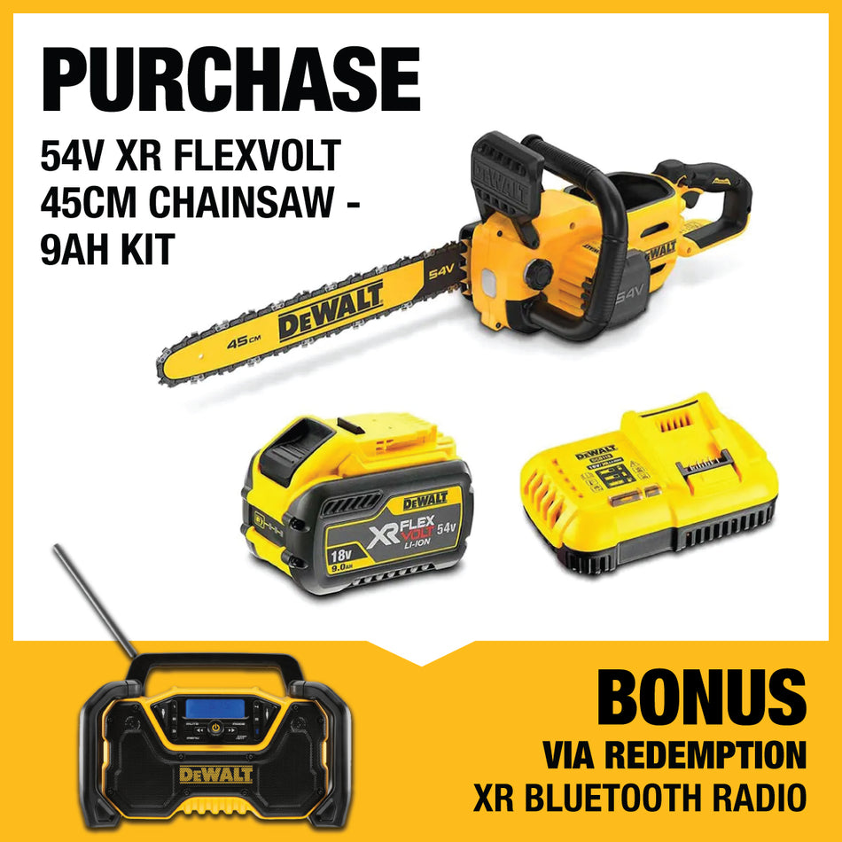 DeWALT-DeWALT 54V XR FLEXVOLT 45cm Chainsaw 9Ah Kit - Outstanding durability, reliability, and efficiency-Chainsaw-