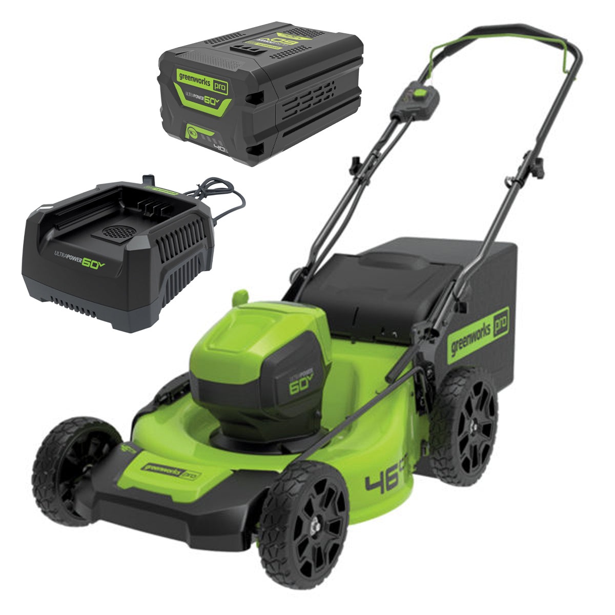 Greenworks-Greenworks 60V 18'' 4Ah Mower Kit - 60V 46cm (18") Brushless Push Mower with 4Ah battery and charger-Lawn Mower-