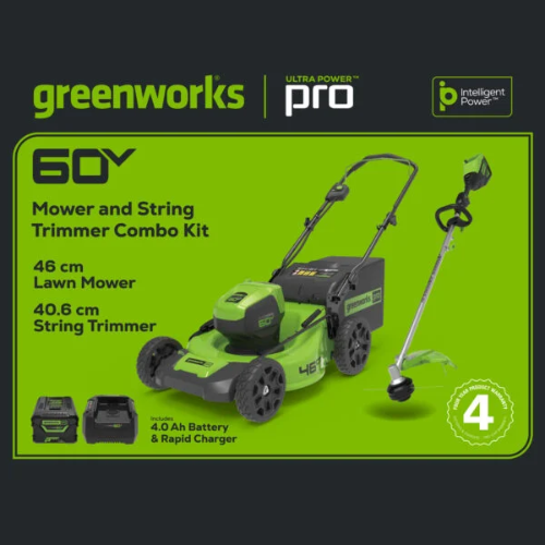 Greenworks-Greenworks 60V 46cm Lawnmower Bundle Kit - Kit comes with 1 x 60V lawnmower, 1 x string trimmer, battery and charger!-Lawn Mower-
