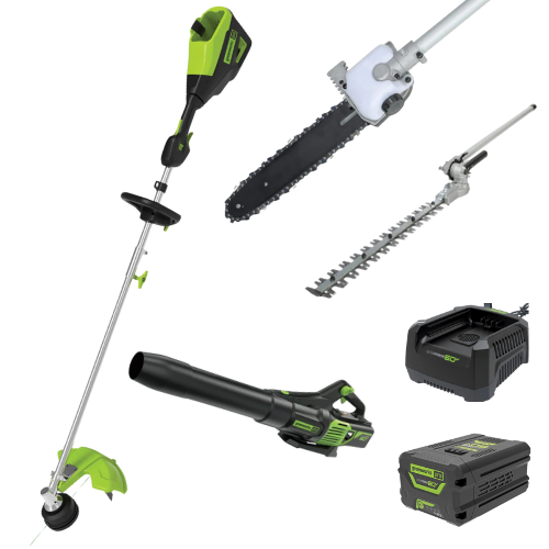 Greenworks-Greenworks 60V Multi Tool Value Kit - 60V Multi Tool + Blower +Hedge Trimmer/Pole Saw Attach 4.0AH Kit-Multi Tool Kit-