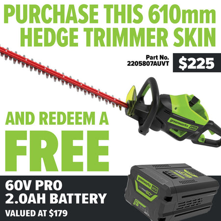 Greenworks-Greenworks 60V Hedge Trimmer - 60V hedge trimmer is a lightweight yet exceptionally powerful unit designed-Battery Hedge Trimmer-