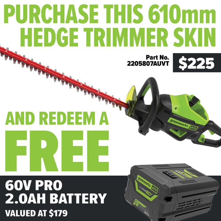 Greenworks-Greenworks 60V Hedge Trimmer - 60V hedge trimmer is a lightweight yet exceptionally powerful unit designed-Battery Hedge Trimmer-