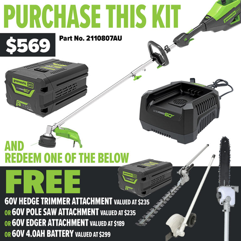 Greenworks-Greenworks 60V Trimmer 4Ah Kit - Includes 4.0Ah Batter and 6A Charger-Battery Grass Trimmer Kit-
