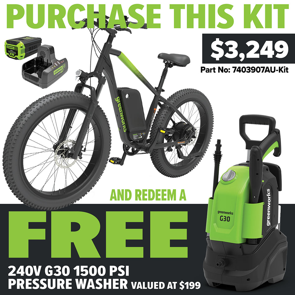 Greenworks-Greenworks 60V VENTURE Series 26” Fat Tyre Electric Mountain Bike-Electric Bike-Kit with 8Ah Battery and Charger-