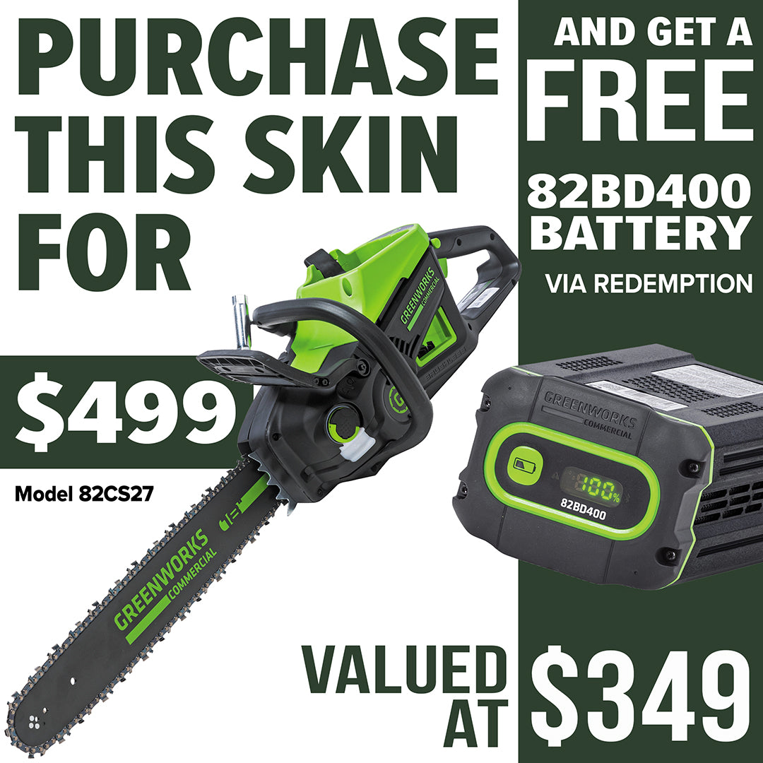 Greenworks-Greenworks 82CS27 82V 18'' 2.7kW Chainsaw [2009107AU] - 18" bar and chain, automatic oiler, 2700w brushless motor, low noise-Professional Battery Chainsaw Skin-