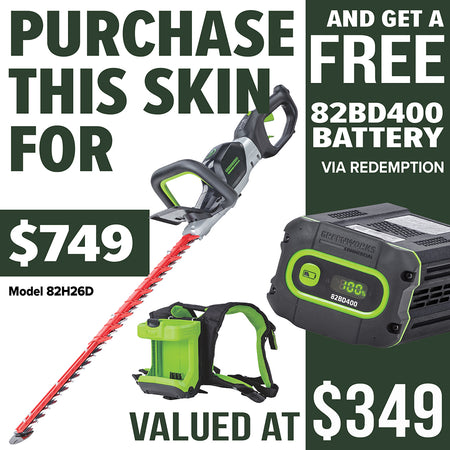 Greenworks-Greenworks 82H26D 82V 26" Dedicated Hedge Trimmer (Skin) [2207507AU] - 82V Trimmer with 26" blade, 4300 strokes per minute, 180° rotating handle-Battery Hedge Trimmer Skin-