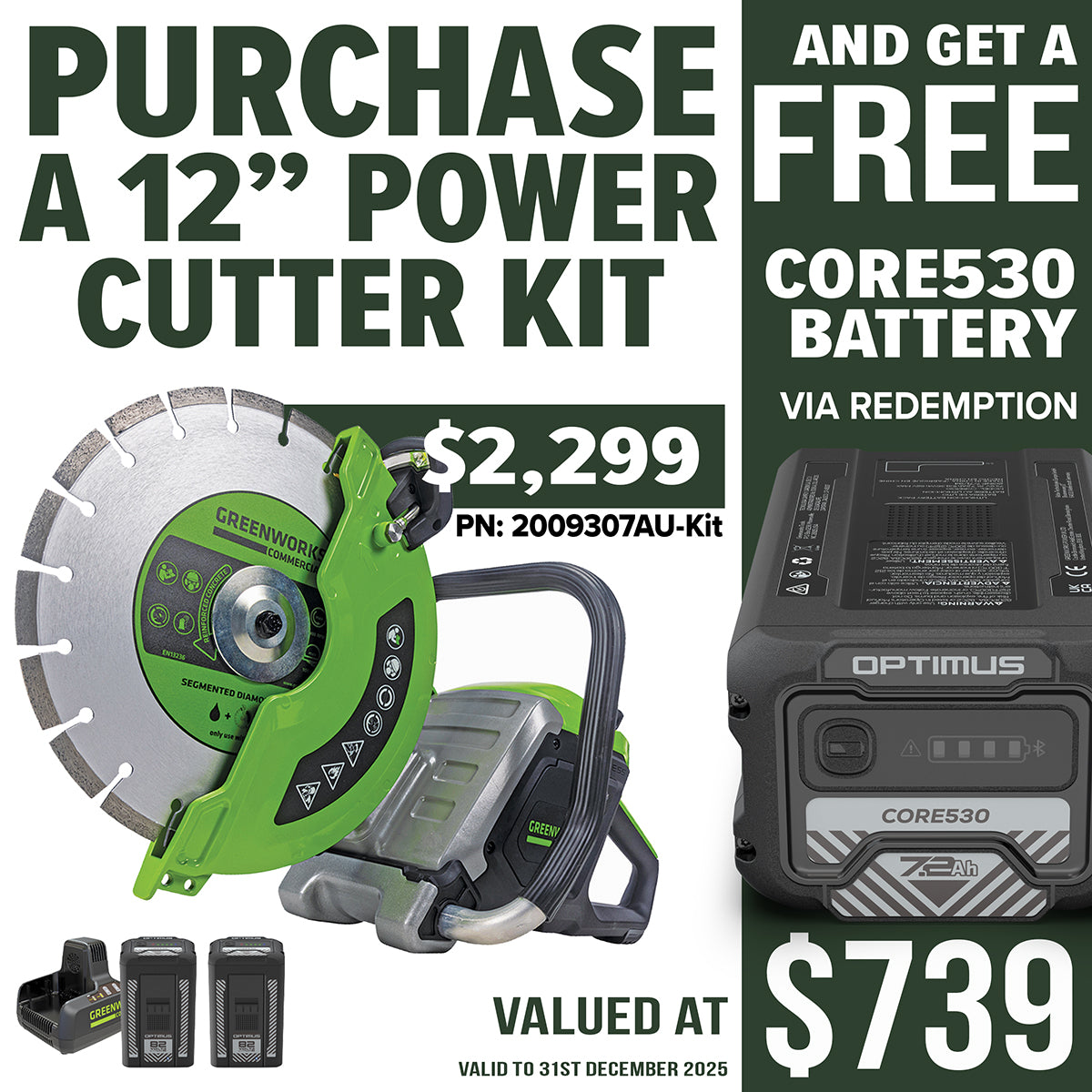 Greenworks-Greenworks 82PC300 82V 12" 3.2kW Power Cutter Kit [2009307AU-Kit] - Provides industry leading performance to handle any application.-Power Cutter-