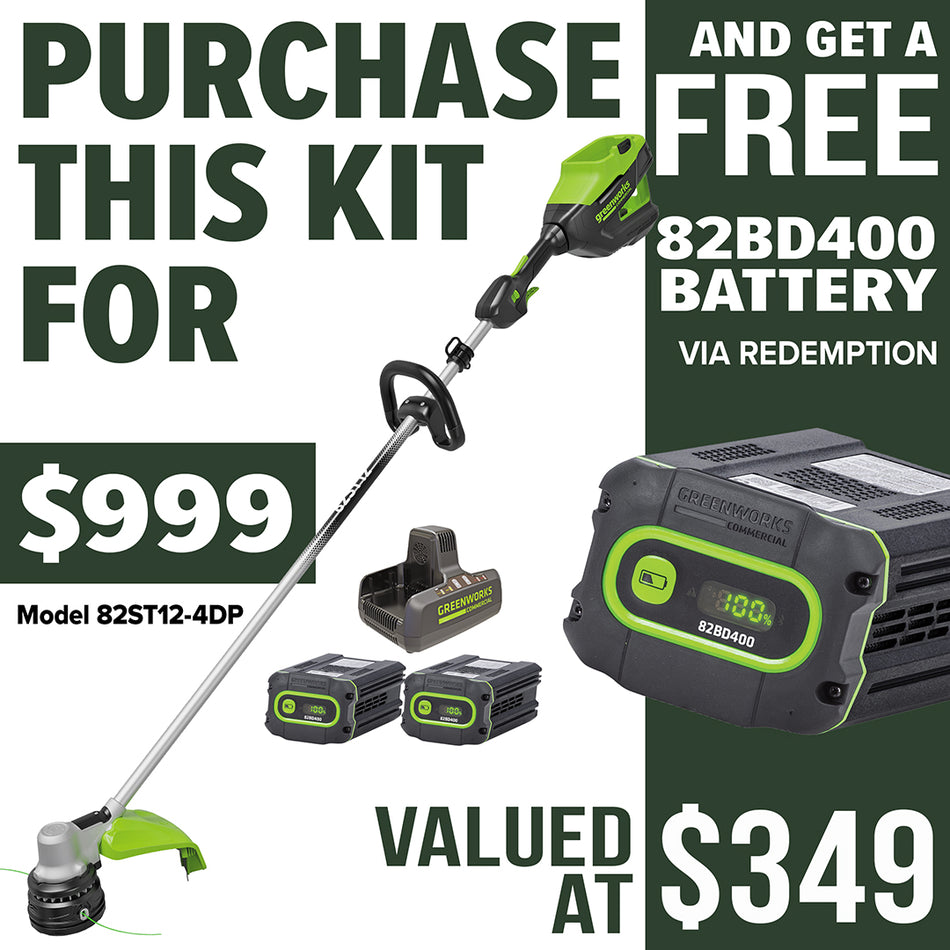 Greenworks-Greenworks 82ST12 82V 1.2kW String Trimmer-String Trimmer-82ST12 82V String Trimmer Kit with Battery and Charger-