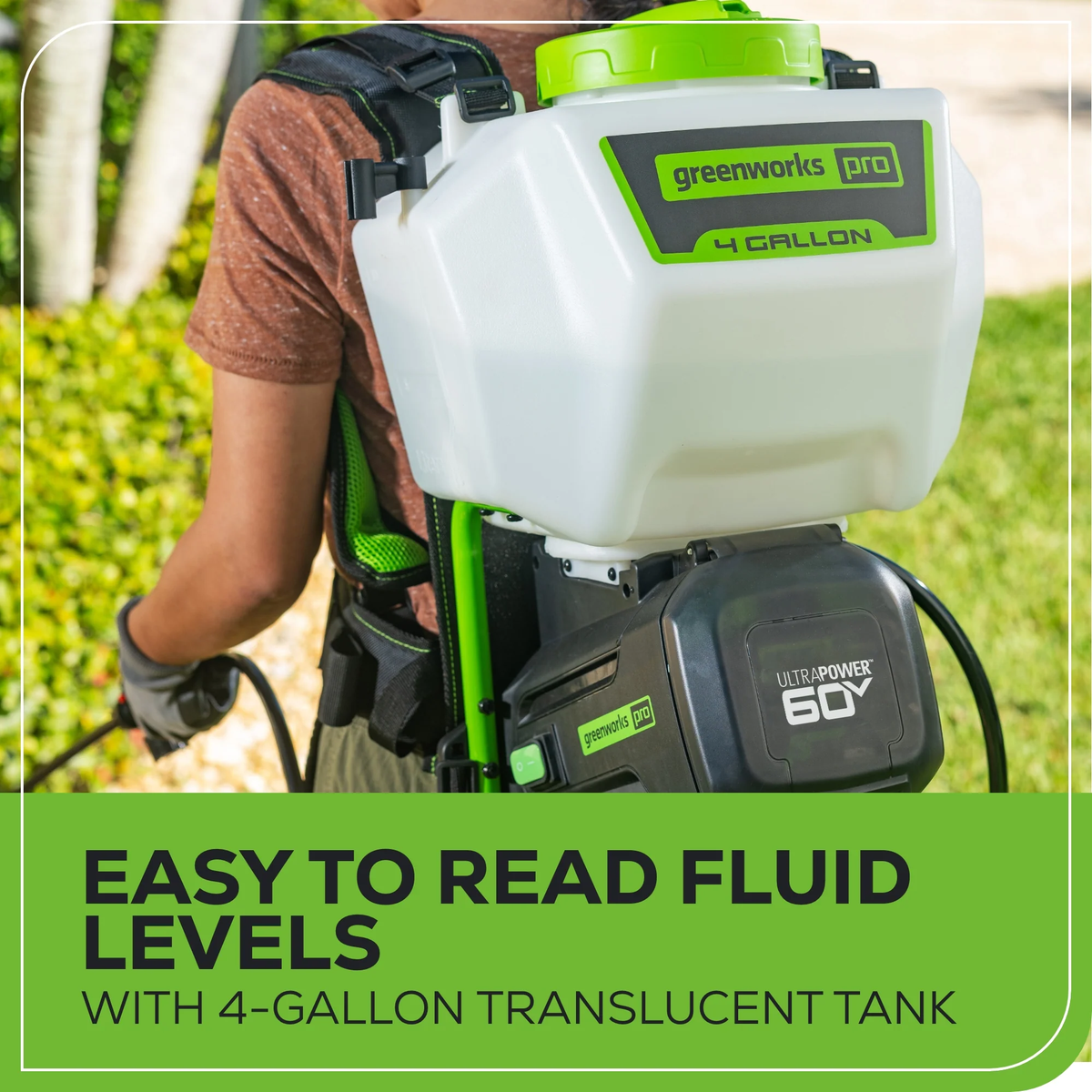 Greenworks-Greenworks BPS302 60V 70PSI 15L Backpack Sprayer [5202307AU] - The powerful motor and pump instantly deliver with constant pressure.-Backpack Sprayer-