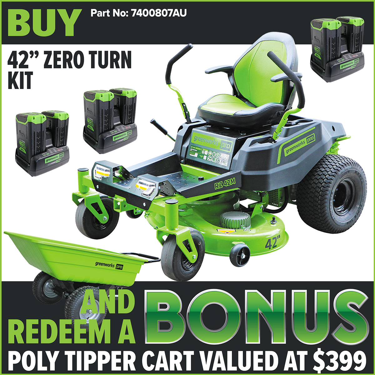 Greenworks-Greenworks CRZ426 60V Pro 42" Zero Turn Mower Kit (Ex-Display Unit) [7400807AU-XD]-Domestic Zero Turn Mower-