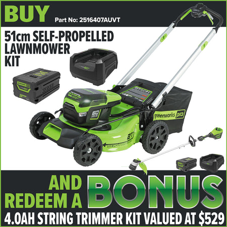 Greenworks-Greenworks LMC420 60V 21'' SP 6Ah Kit [2516407AUVT] - Greenworks 60V 21" Self Propelled Lawnmower kit with 6Ah battery & charger-Lawn Mower-