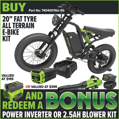 Greenworks-Greenworks OVB917 60V VENTURE Series 20” Fat Tyre Electric All Terrain Bike-Electric Bike-Kit with 8Ah Battery and Charger [7404007AU-KIT]-