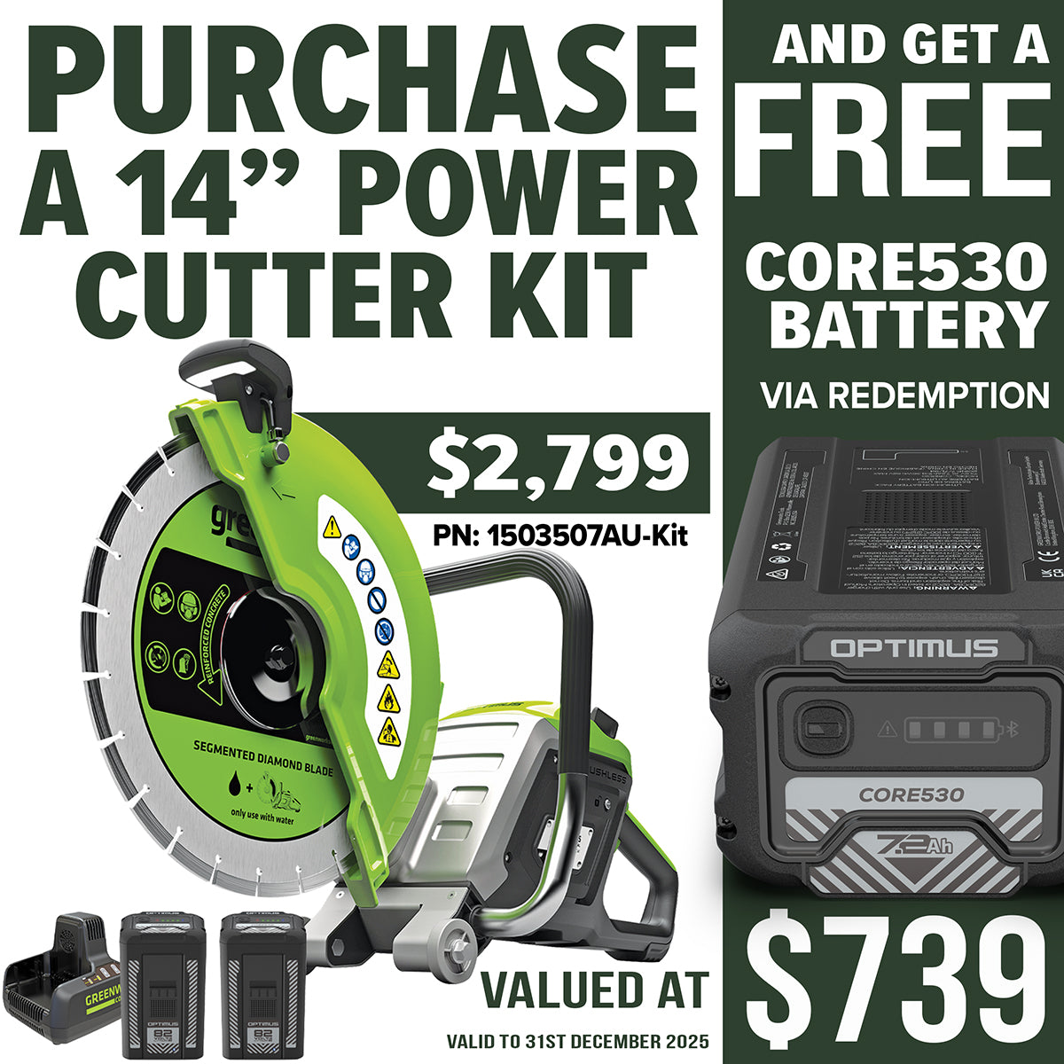 Greenworks-Greenworks PC141 82V OPTIMUS 14" 4.3kW Power Cutter Kit [1503507AU-Kit] - Designed for the professionals.-Power Cutter-
