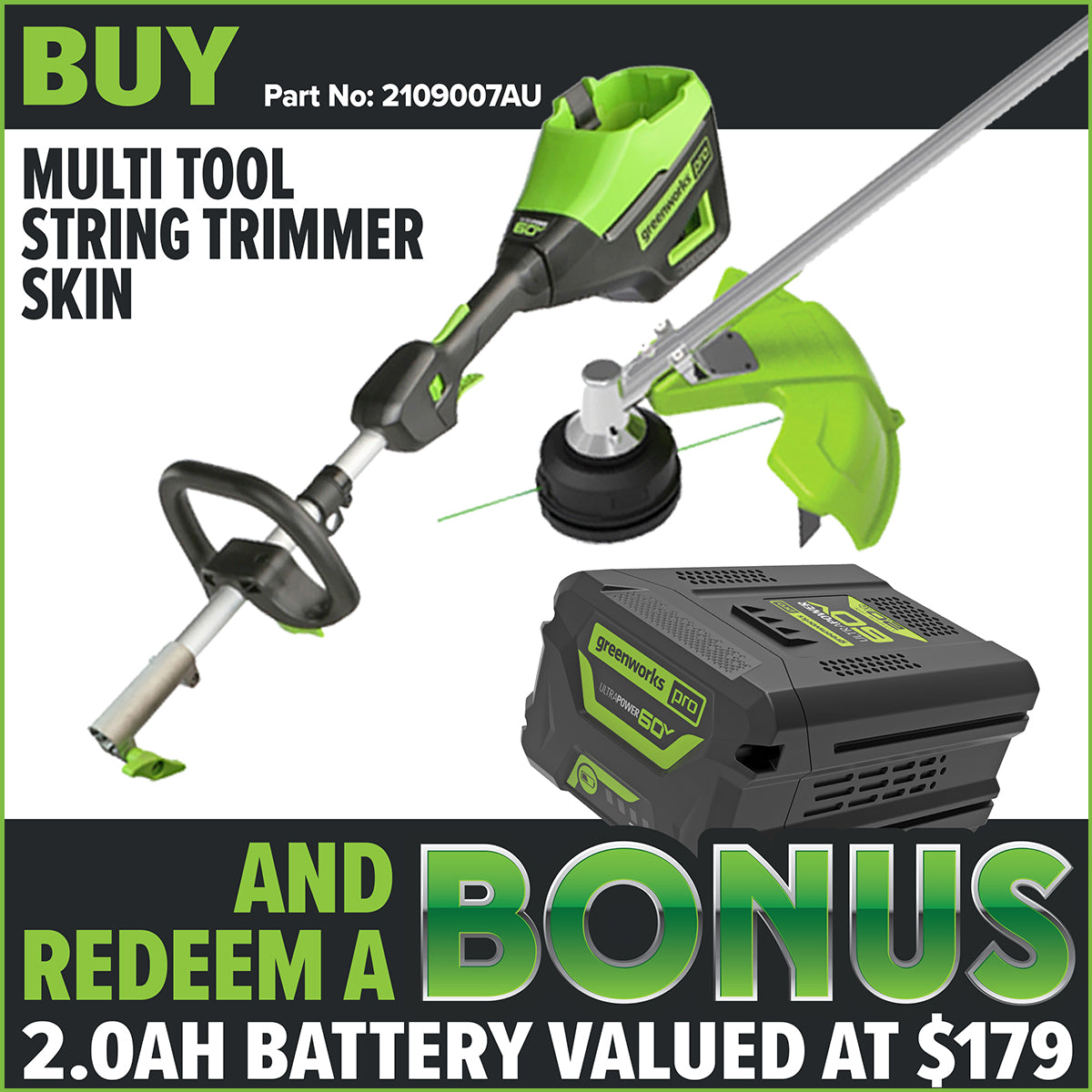 Greenworks-Greenworks STC459 60V Pro String Trimmer [2109007AU] - 60V Brushless Cordless trimmer with 40cm Cutting Width & accessories-Battery Grass Trimmer Skin-