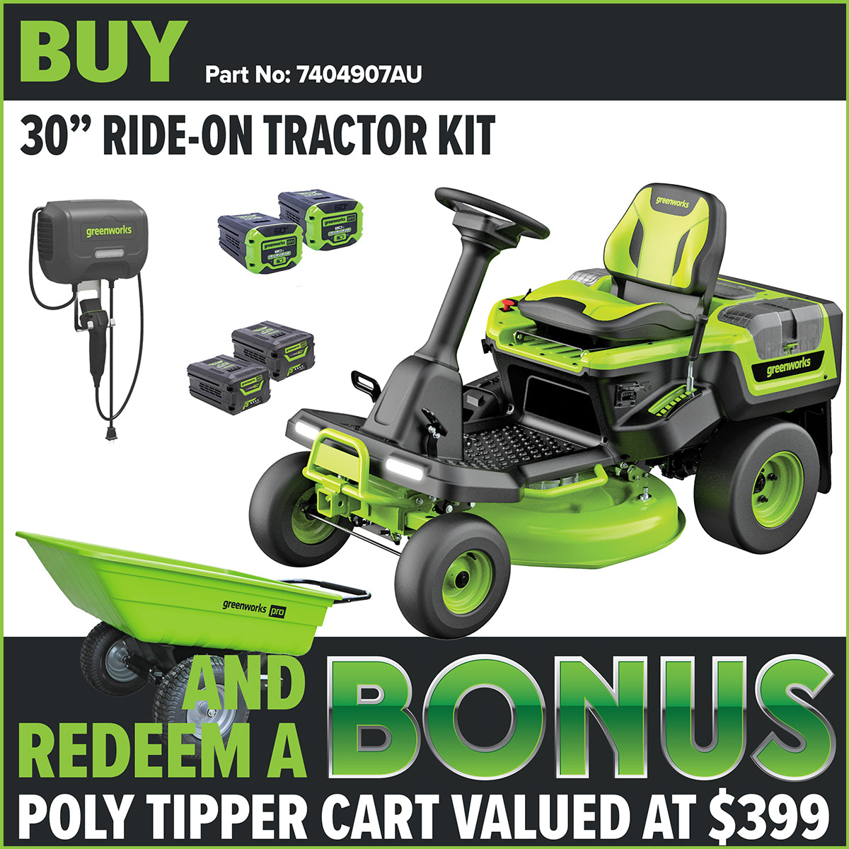 Greenworks-Greenworks TRC40678 60V Pro 30” Compact Ride-On Mower [7404907AU]-Domestic Ride On Mower-