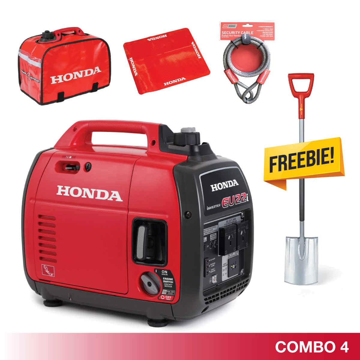 Honda-Honda EU22i 2.2kVA Inverter Generator - Available in Multiple Combo Options!-Generator-Honda EU22i, $125 Honda Dust Cover, $65 Honda Generator Mat, $20 Security Cable & FREE $99 Spade-