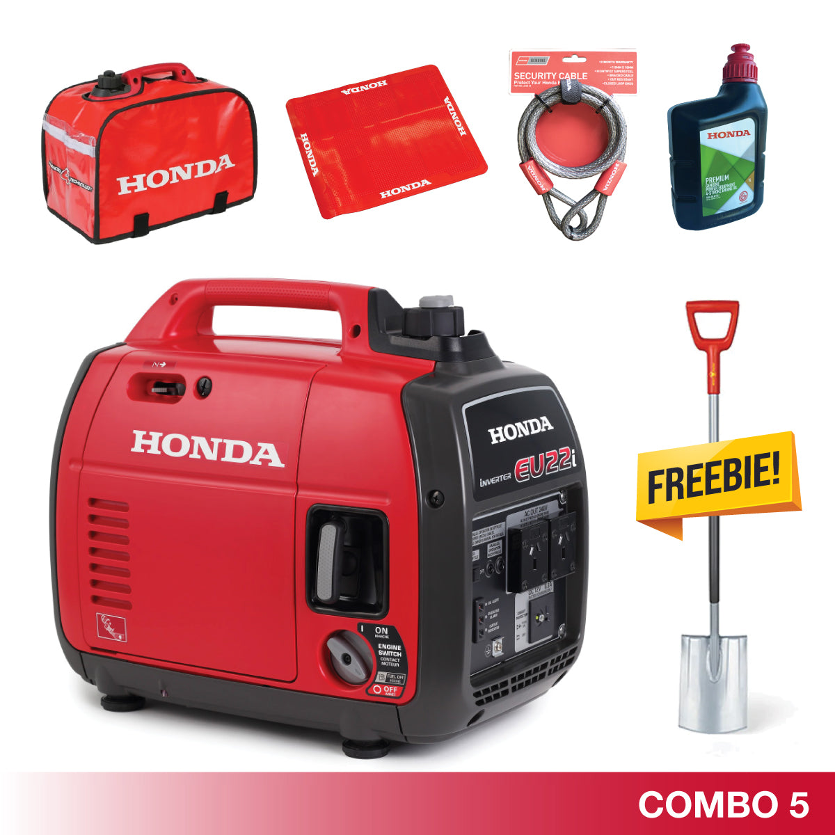 Honda-Honda EU22i 2.2kVA Inverter Generator - Available in Multiple Combo Options!-Generator-Honda EU22i, $125 Honda Dust Cover, $65 Honda Generator Mat, $20 Security Cable, $20 Honda 1L Oil & FREE $99 Spade-
