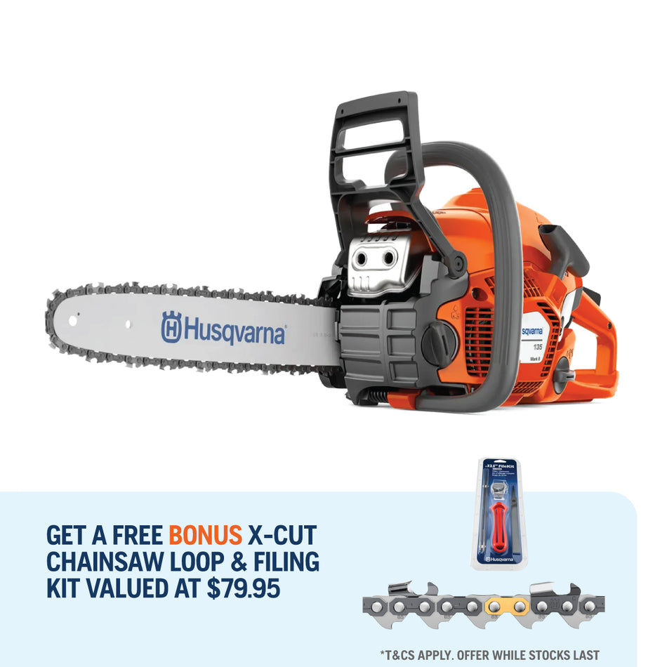 Husqvarna-Husqvarna 135 M-II Saw ($79 BONUS) - 38cc saw with 16" bar, 4.7kg weight - FREE $79.95 BONUS!-Petrol Chainsaw-