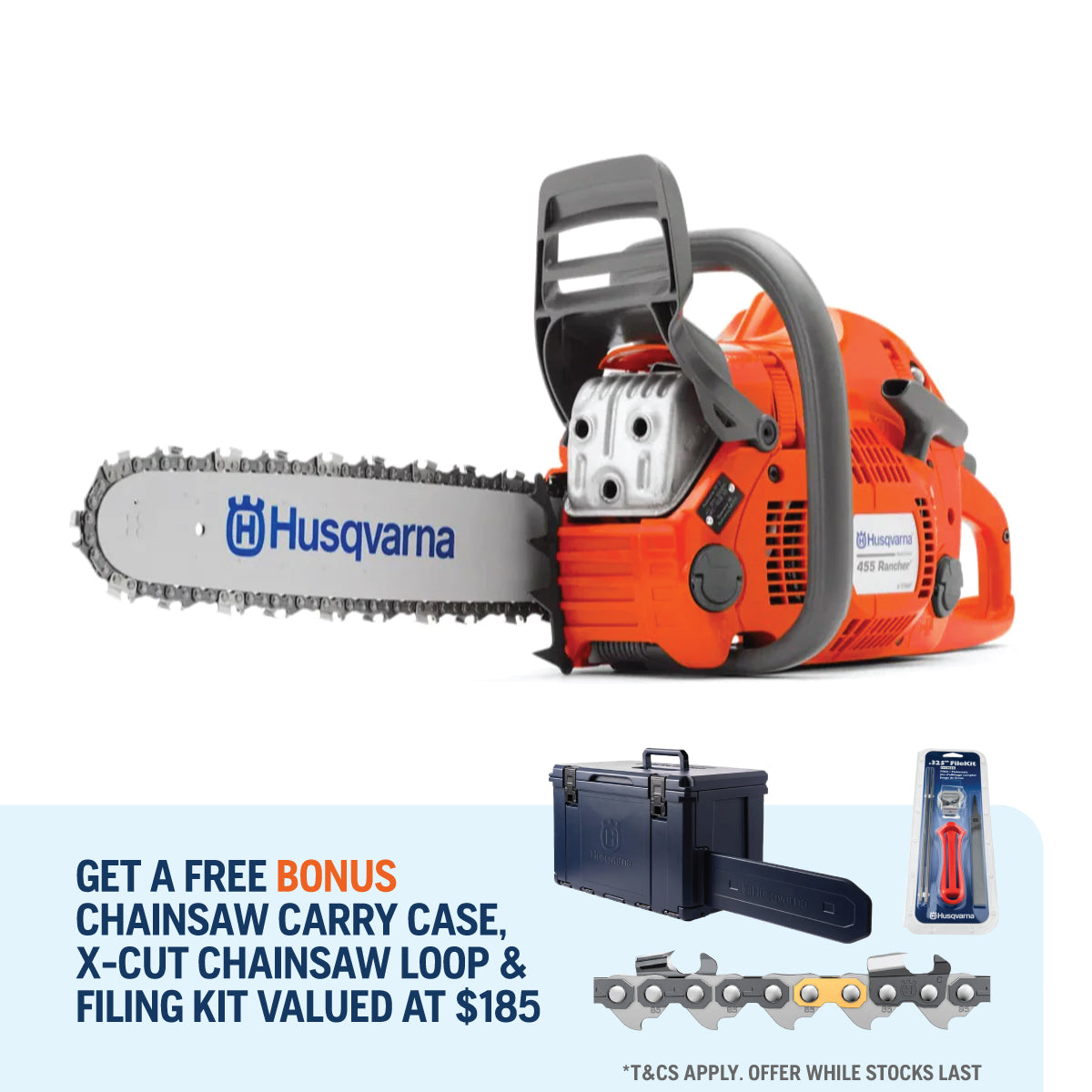 Husqvarna-Husqvarna 455R Saw ($185 BONUS) - Powerful 55.5cc Chainsaw with 20" Bar - WITH FREE $185 BONUS GIFTS!-Petrol Chainsaw-