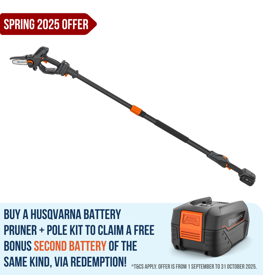 Husqvarna Aspire PE5 18V Pruner + Pole - 18V handheld pruner with 1.7m adjustable extension pole - cuts upto 75mm!