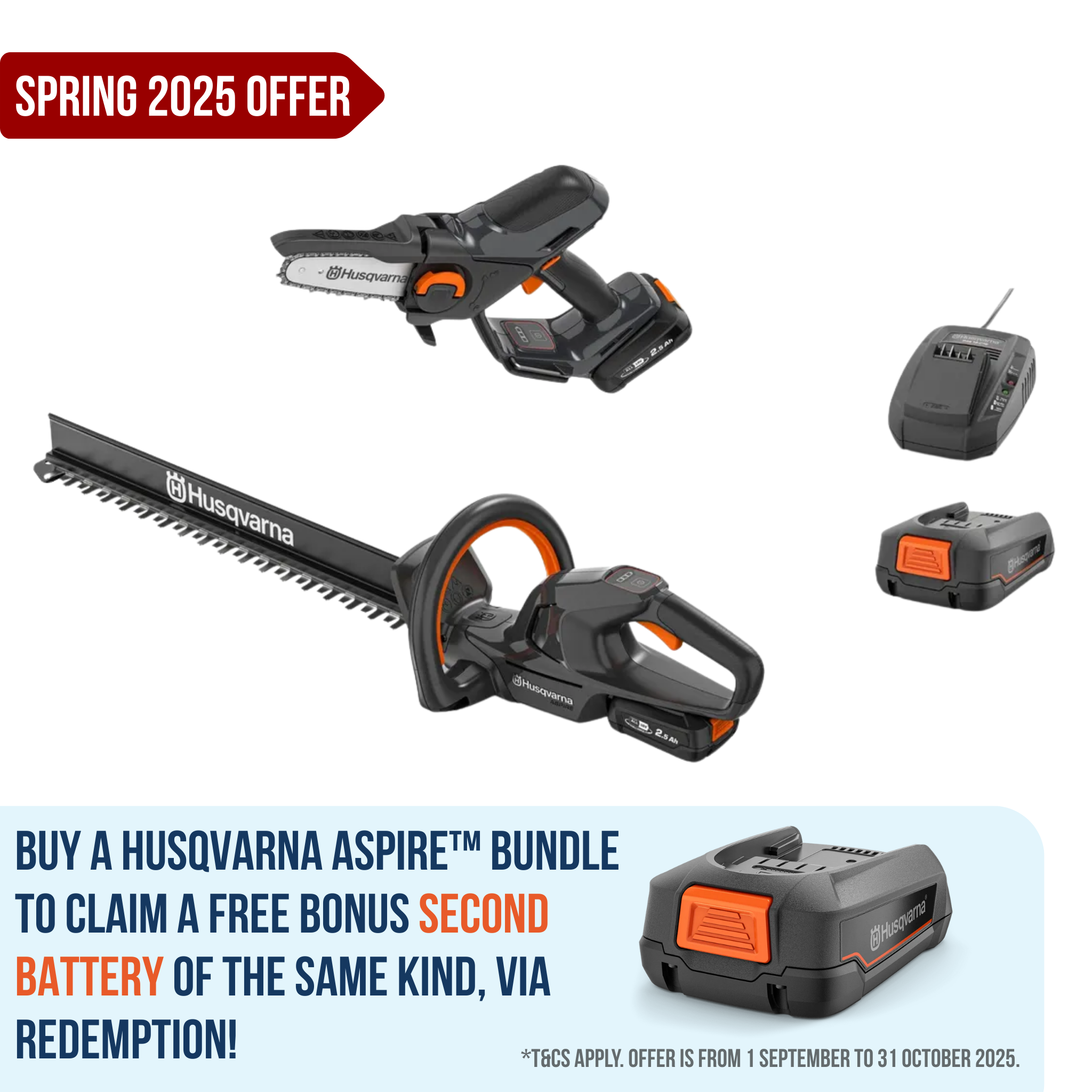 Husqvarna-Husqvarna Aspire™ Hedge Trimmer + Pruner Bundle - With 2.5Ah Battery and Charger-Hedge Trimmer-