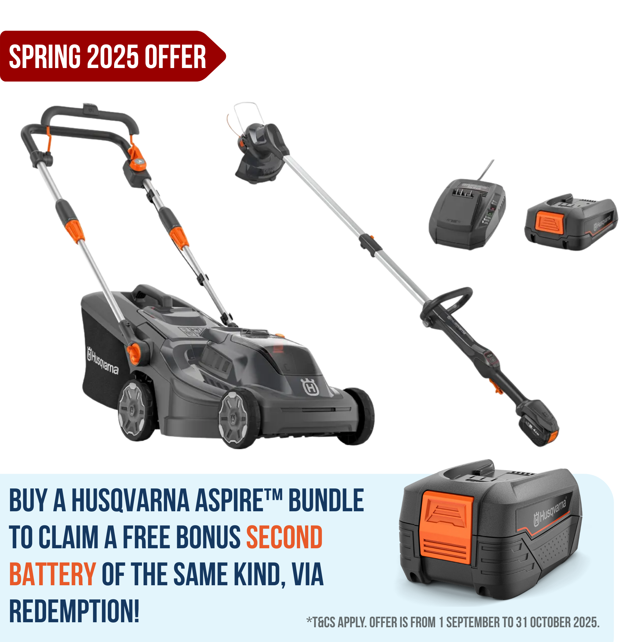 Husqvarna-Husqvarna Aspire™ Lawn Mower + Grass Trimmer Bundle - With 4.0Ah Battery and Charger-Lawn Mower-