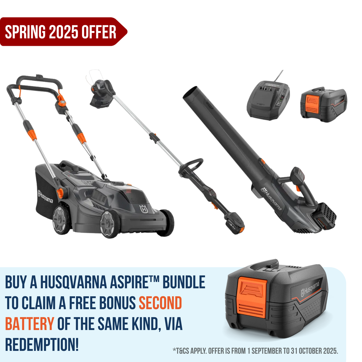 Husqvarna-Husqvarna Aspire™ Lawn Mower + Grass Trimmer + Leaf Blower Bundle - With 4.0Ah Battery and Charger-Lawn Mower-