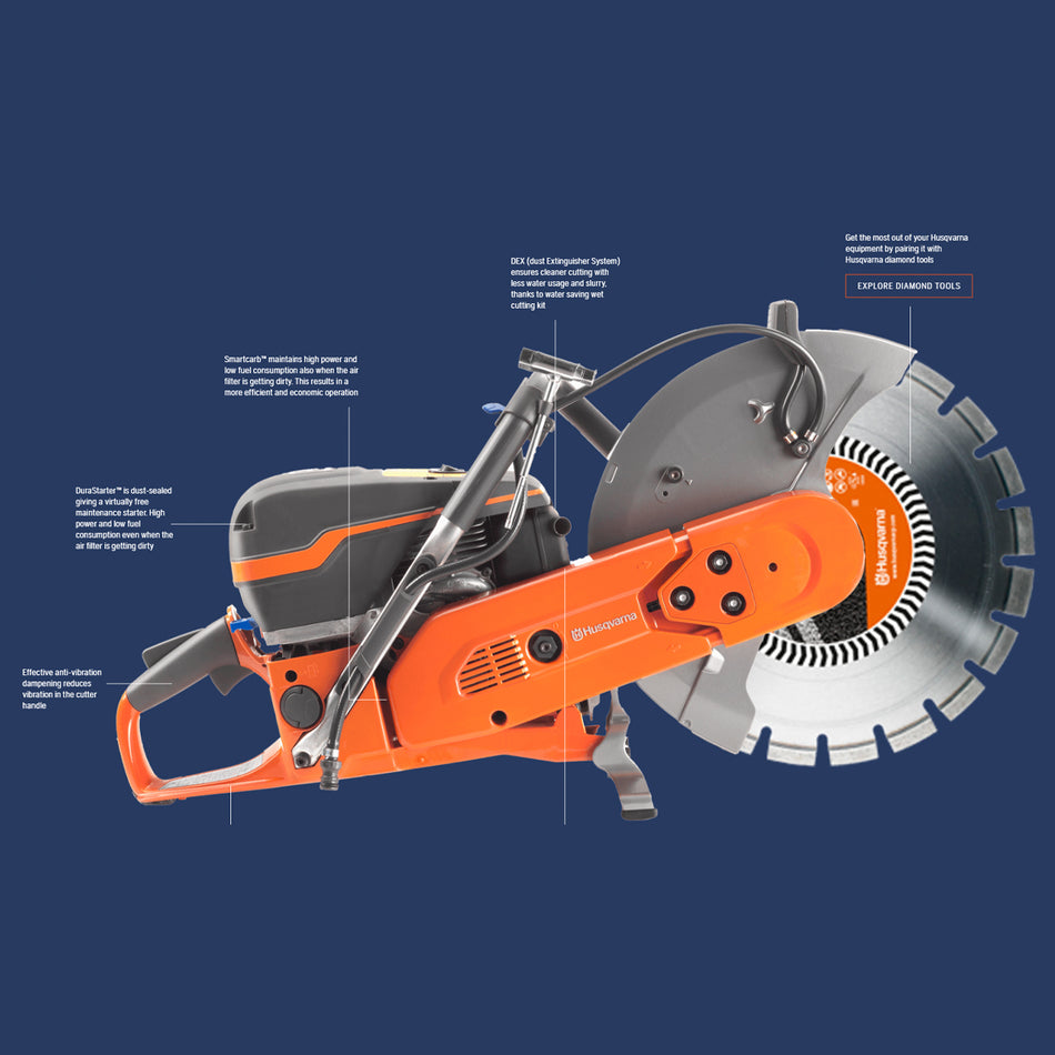 Husqvarna-Husqvarna K970 16" MkIII - Mk3 93.6cc Power Cutter, suits 16"blade. Blades sold separate-Demolition Saw-
