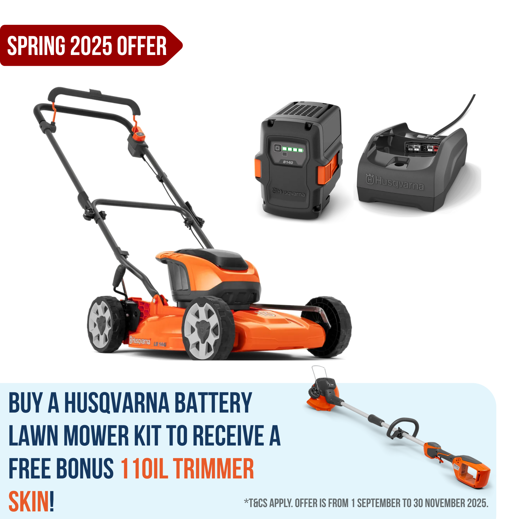 Husqvarna-Husqvarna LB 144i Battery Lawn Mower - Battery-powered push lawn mower for small-to-midsize lawns-Lawn Mower-LB 144i Lawn Mower Kit with Battery and Charger-