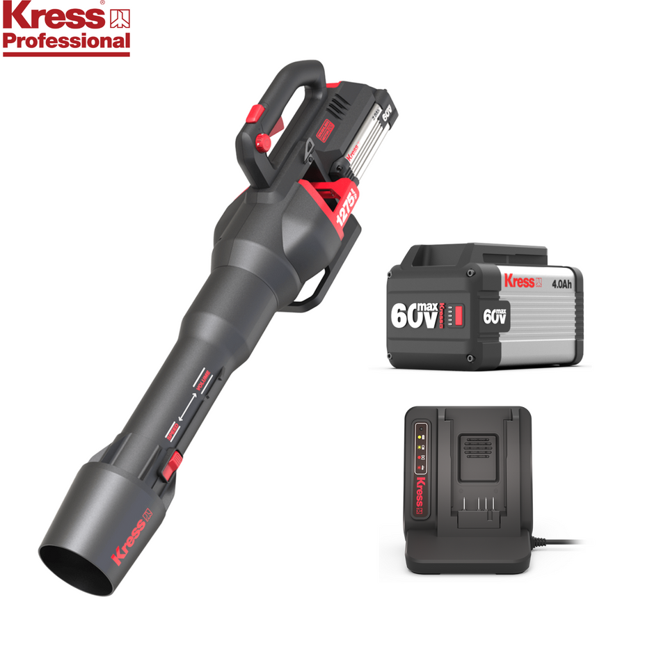 Kress Pro KG560E.9 60V Handheld Leaf Blower Kit - 1x KG560E.9 60V 18N Leaf Blower + 1x KA3002 4Ah Battery + 1x KA3714 5A Charger